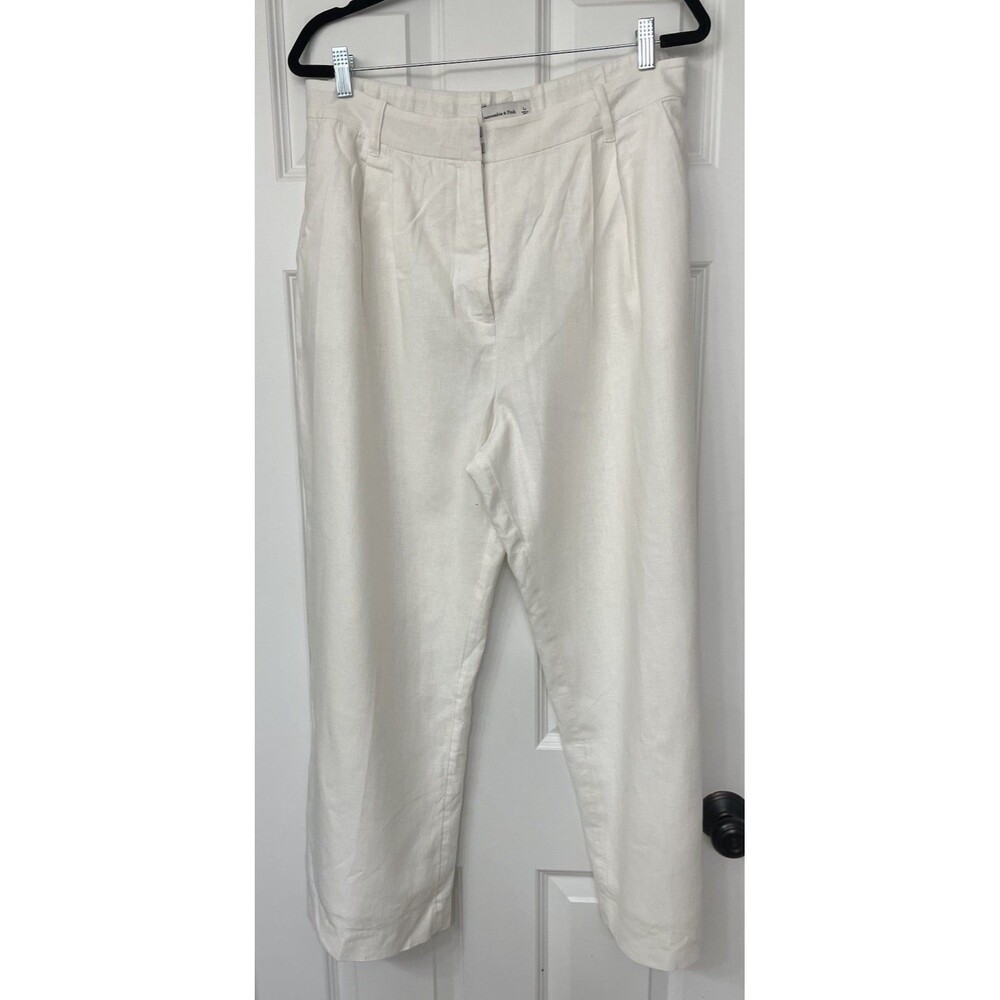 Abercrombie & Fitch Wide Leg Pants White Linen Blend High Rise L Reg